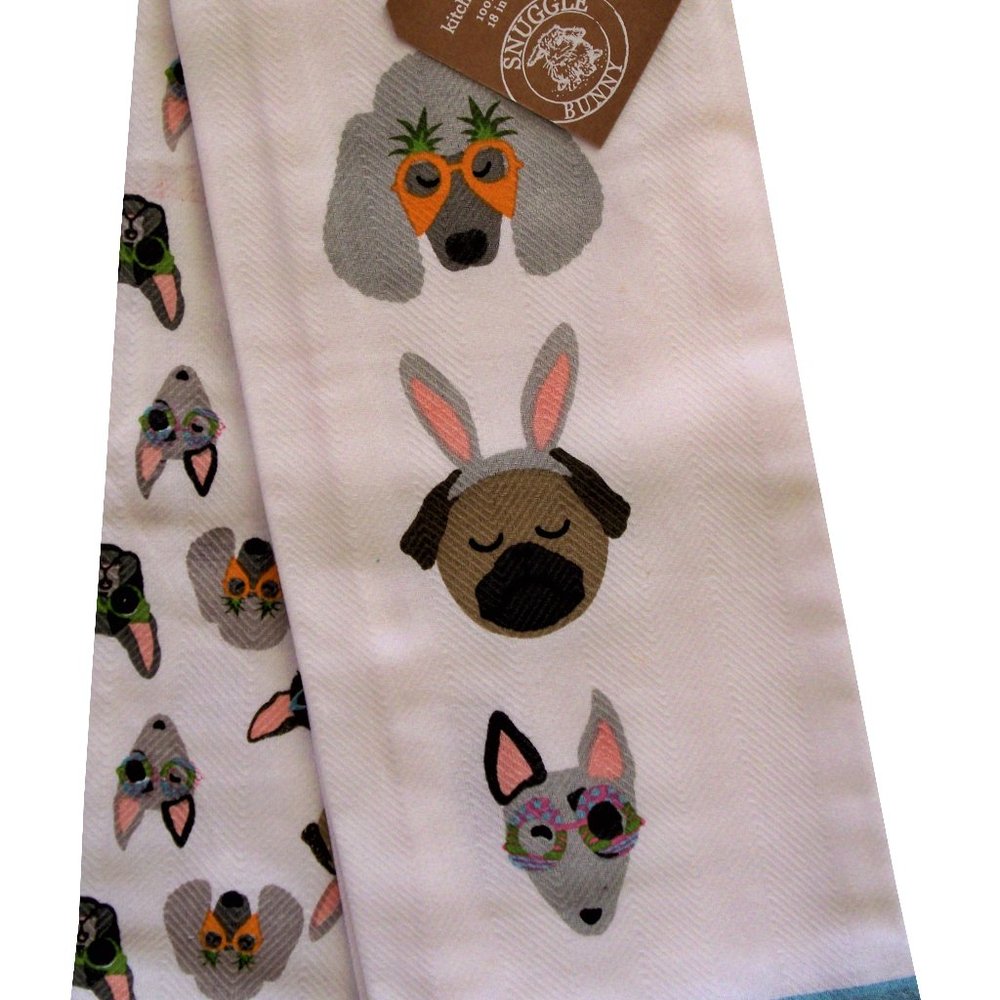 Whimsical Kitchen Towel Set 2 Pc. Dogs Pups in Spring Easter Hats Glasses